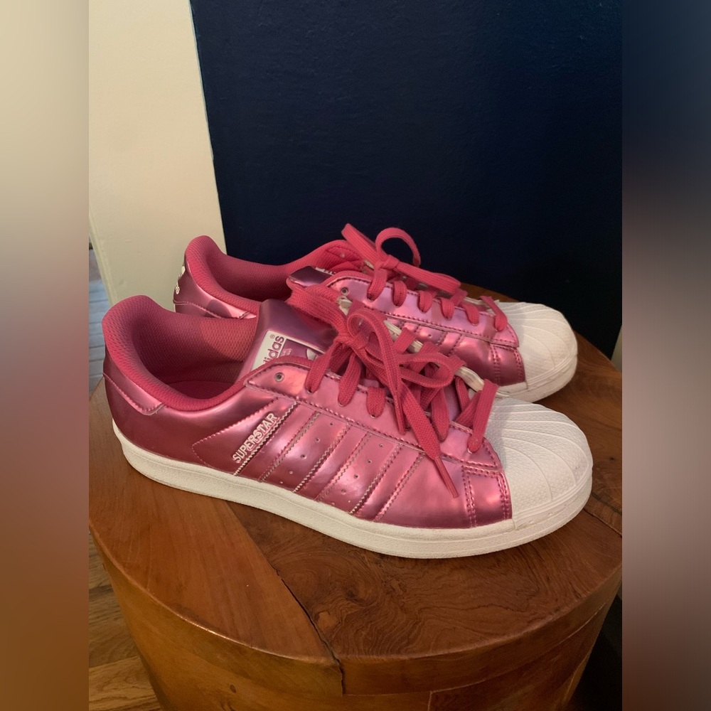 adidas superstar metallic pink & white sneakers sz 10